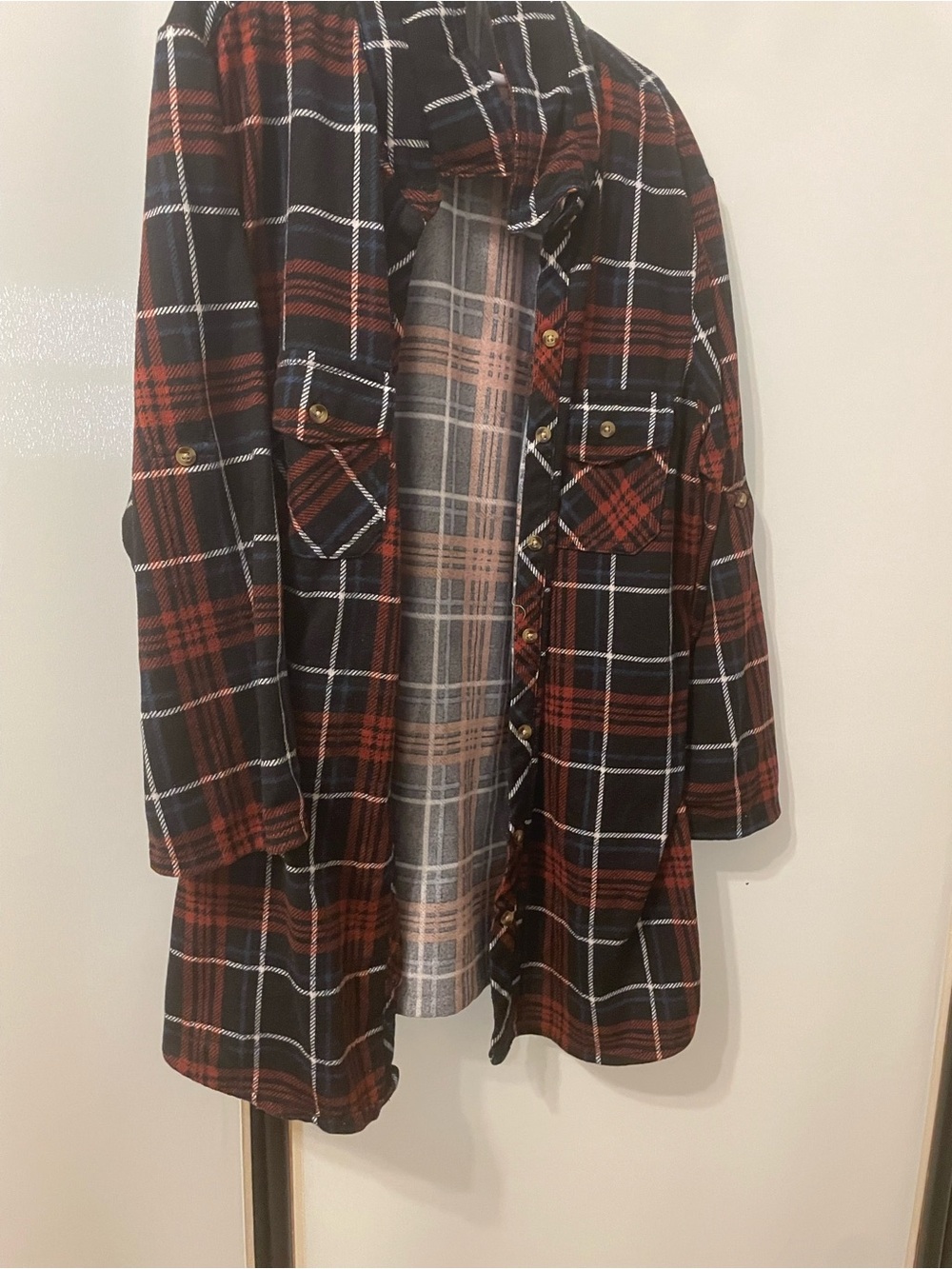 Women’s Black & Red Plaid Longline Shirt Jacket
